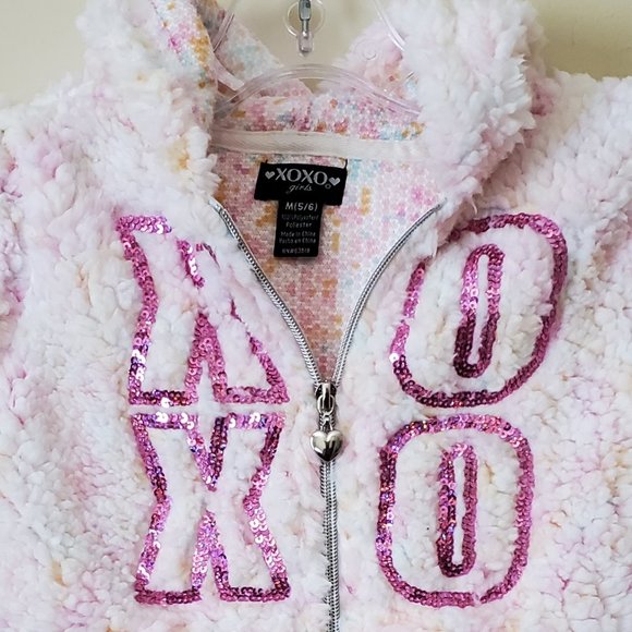 XOXO Girl's Pink Fuzzy Full Zip Hoodie SZ M (5/6) - Picture 3 of 8